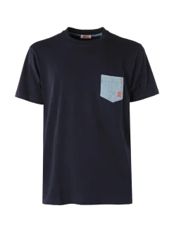 Rifle T-shirt da uomo in cotone con taschino in jeans - blu scuro