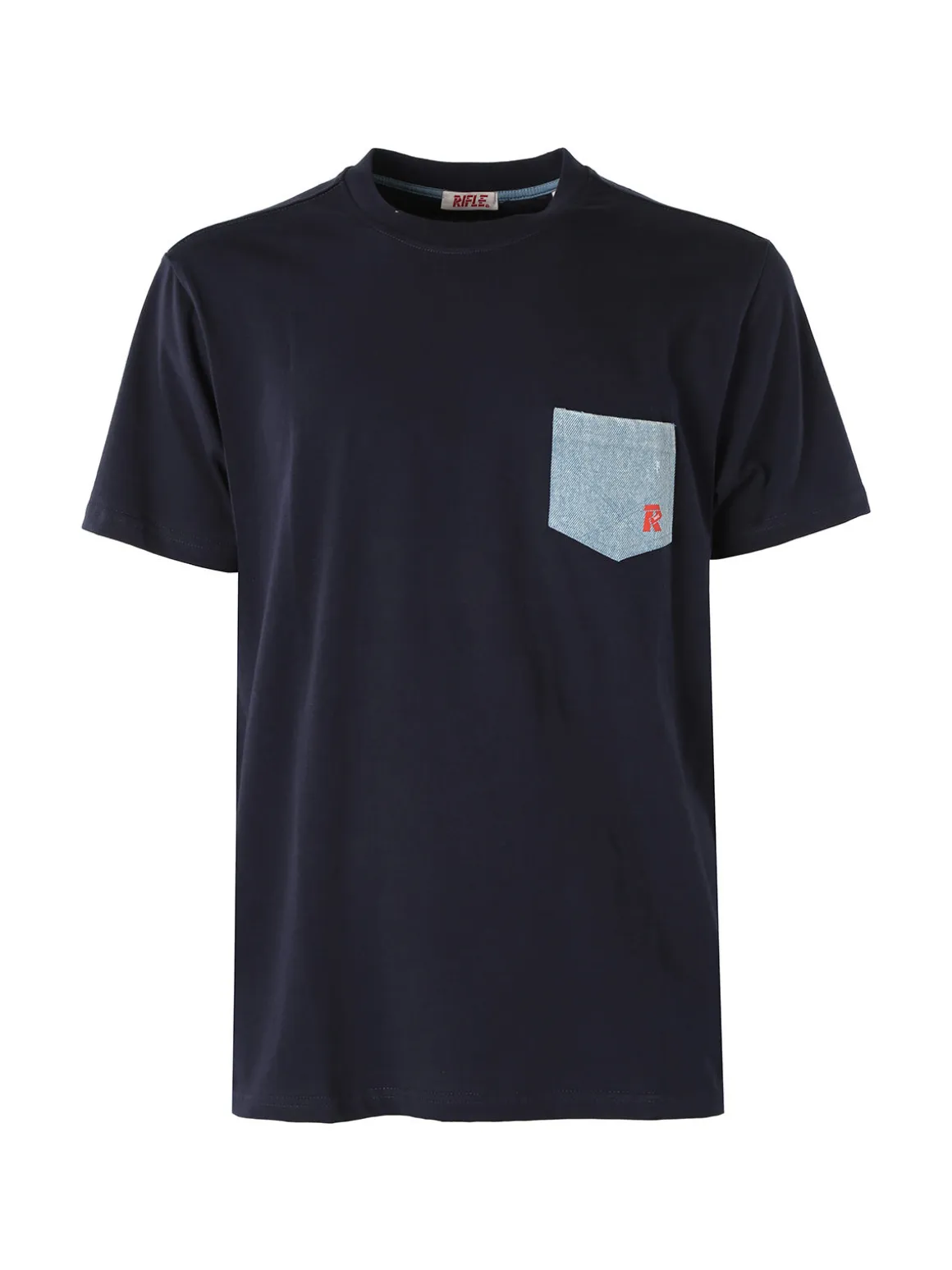 Rifle T-shirt da uomo in cotone con taschino in jeans - blu scuro