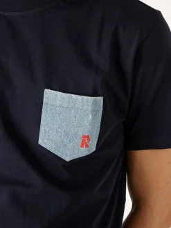 Rifle T-shirt da uomo in cotone con taschino in jeans - blu scuro
