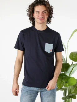 Rifle T-shirt da uomo in cotone con taschino in jeans - blu scuro