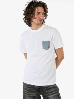 Rifle T-shirt da uomo in cotone con taschino in jeans - bianco