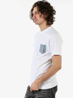 Rifle T-shirt da uomo in cotone con taschino in jeans - bianco