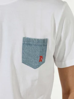 Rifle T-shirt da uomo in cotone con taschino in jeans - bianco