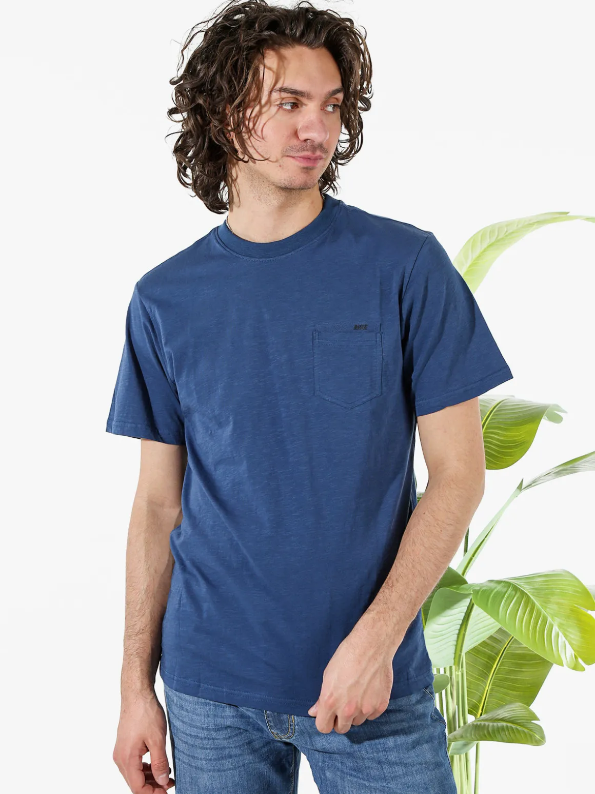 Rifle T-shirt da uomo in cotone con taschino - blu