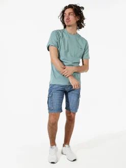 Rifle T-shirt da uomo in cotone con taschino - acqua marina