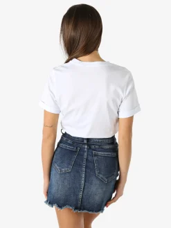Rifle T-shirt girocollo da donna in cotone con stampa - bianco