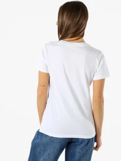 Rifle T-shirt girocollo da donna in cotone con strass - bianco