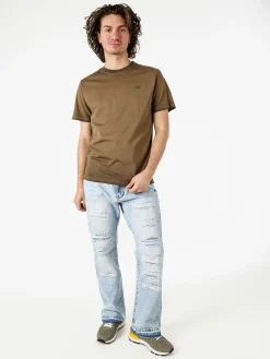Rifle T-shirt girocollo da uomo in cotone con logo - moro