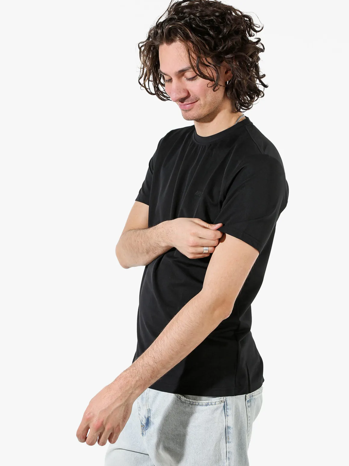 Rifle T-shirt girocollo da uomo in tessuto tecnico - nero