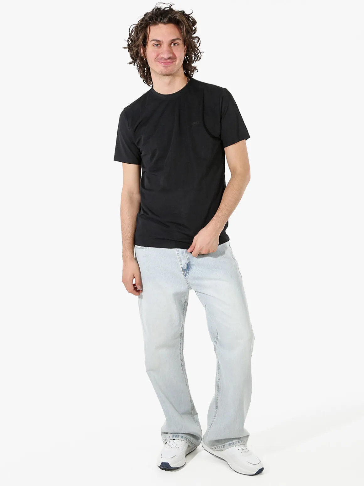 Rifle T-shirt girocollo da uomo in tessuto tecnico - nero