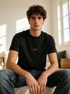 Rifle T-shirt girocollo da uomo in cotone - nero
