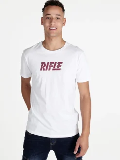 Rifle T-shirt girocollo in cotone con stampa scritta