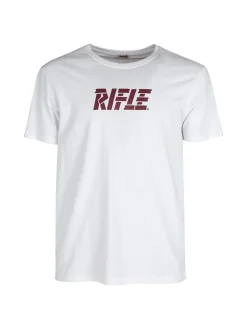 Rifle T-shirt girocollo in cotone con stampa scritta