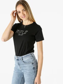 Rifle T-shirt in cotone da donna con applicazioni micro borchie - bianco