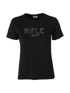 Rifle T-shirt in cotone da donna con applicazioni micro borchie - bianco