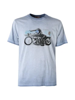 Rifle T-shirt in cotone da uomo con stampa - cielo