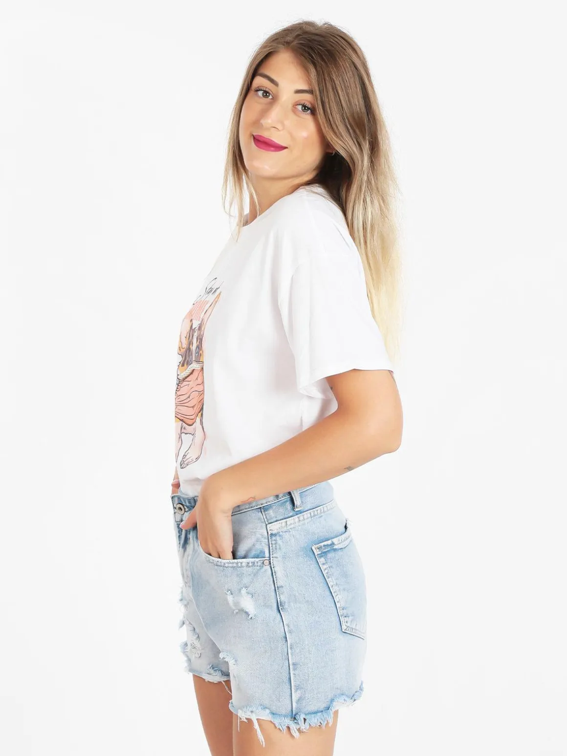 Rose Blu' T-shirt donna oversize con perle