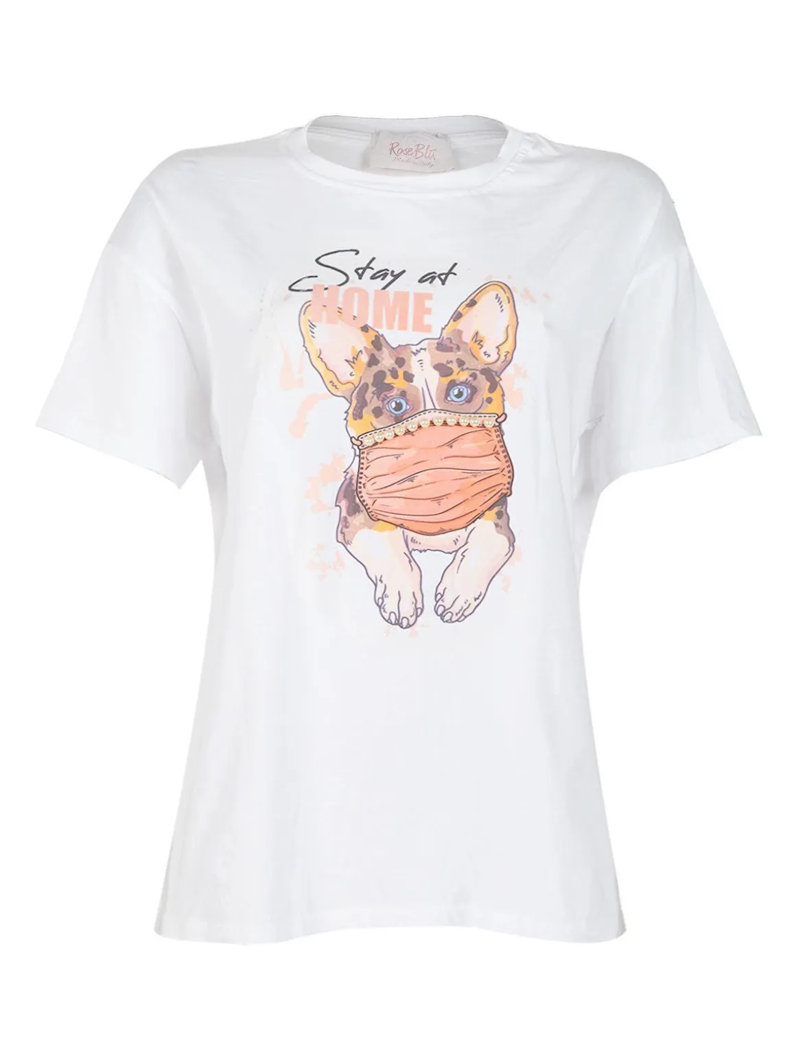 Rose Blu' T-shirt donna oversize con perle