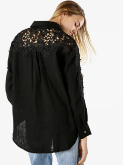 Rossamiss Camicia donna a maniche lunghe con dettagli in pizzo macramè - nero
