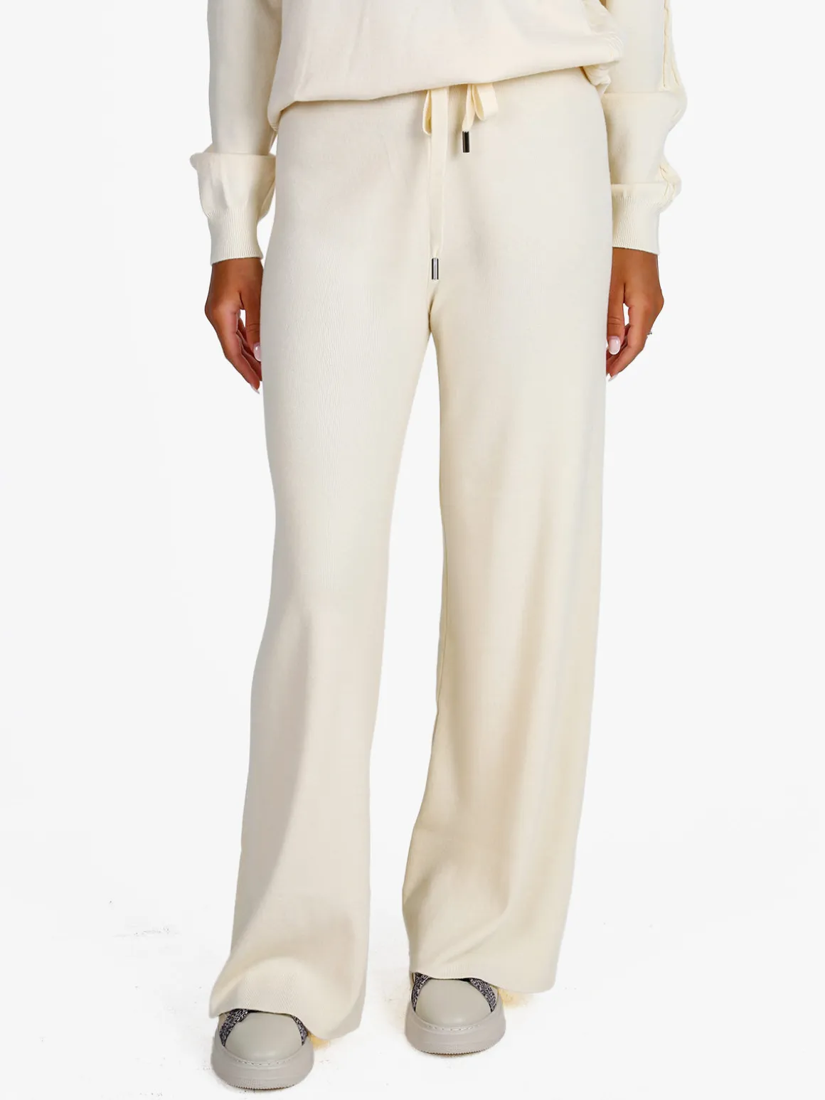 Rossamiss Pantaloni donna in maglia con coulisse - panna