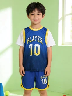 Run Boy Completo corto da ragazzo sportivo con t-shirt e bermuda - blu