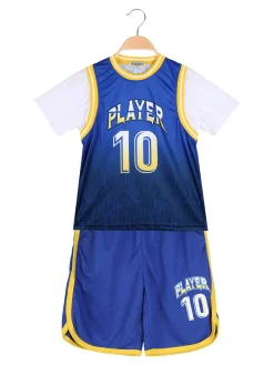 Run Boy Completo corto da ragazzo sportivo con t-shirt e bermuda - blu