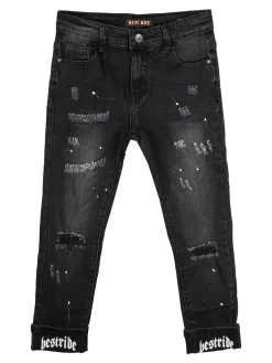 Run Boy Jeans da bambino con strappi - nero