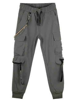 Run Boy Pantaloni cargo da bambino con coulisse e catena decorativa - fango