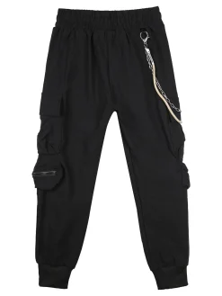 Run Boy Pantaloni cargo da bambino con coulisse e catena decorativa - nero
