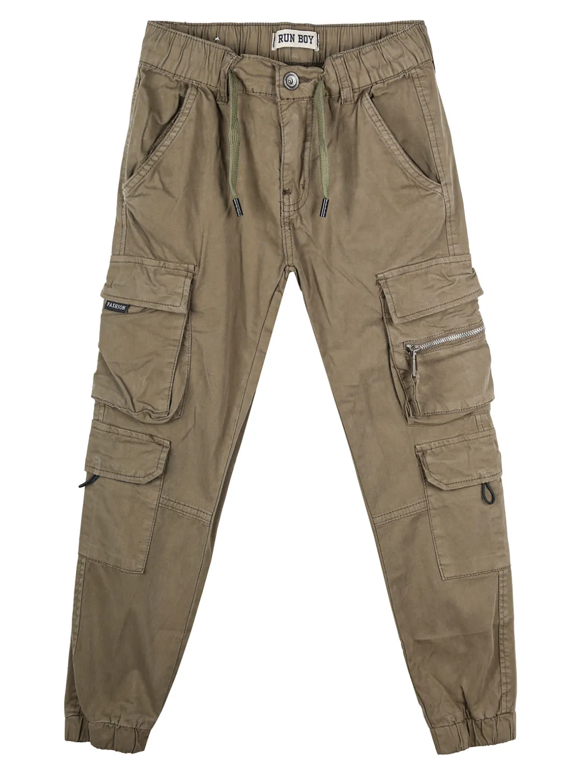 Run Boy Pantaloni cargo da ragazzo in cotone con coulisse - militare