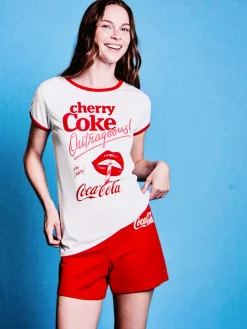 Sabor Cherry-Coke Pigiama corto da donna in cotone con stampe - bianco