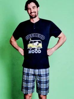 Sabor Snoopy pigiama corto da uomo in cotone - blu scuro