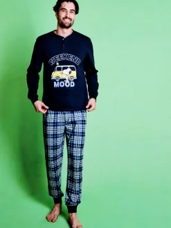 Sabor Snoopy pigiama lungo da uomo in cotone - blu scuro