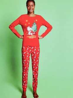Sabor Snoopy pigiama natalizio donna in cotone - rosso