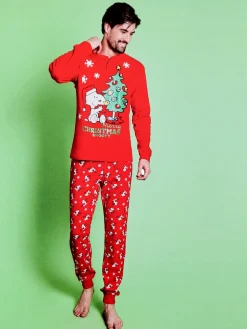 Sabor Snoopy pigiama natalizio uomo in cotone - rosso