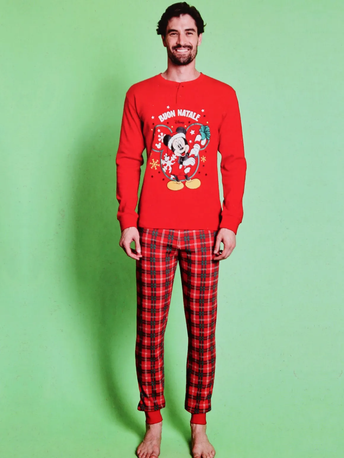Sabor Topolino pigiama natalizio uomo in cotone - rosso