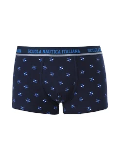 Scuola Nautica Italiana Boxer uomo con stampe in cotone stretch - blu scuro