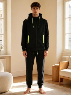 Scuola Nautica Italiana Completo tuta invernale da uomo 2 pezzi con cappuccio e zip - nero