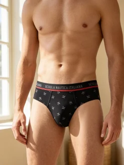 Scuola Nautica Italiana Slip da uomo in cotone elastico con stampe - nero