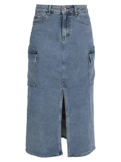 Sexy Sense Gonna in denim con tasconi laterali e spacco profondo