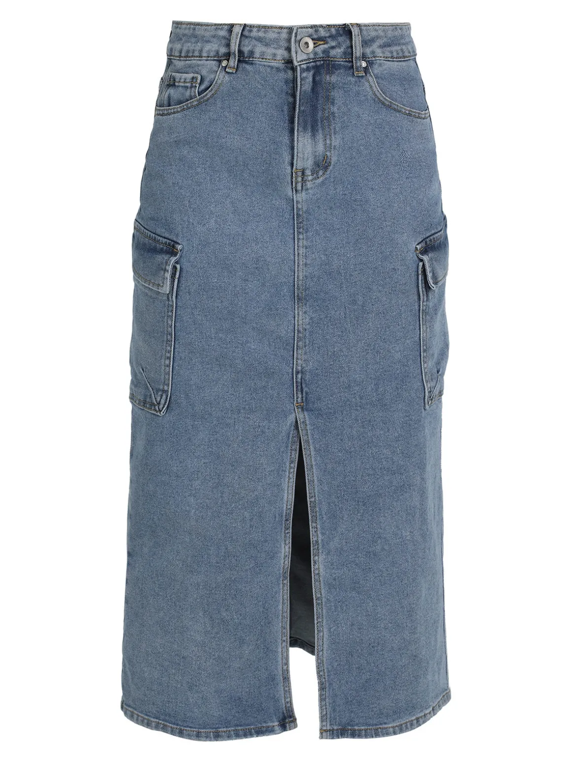 Sexy Sense Gonna in denim con tasconi laterali e spacco profondo