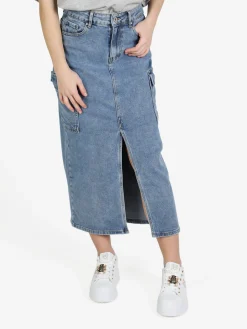 Sexy Sense Gonna in denim con tasconi laterali e spacco profondo