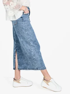 Sexy Sense Gonna lunga in jeans da donna con spacco dietro