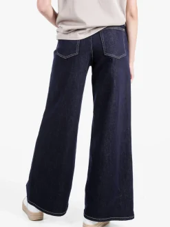 Sexy Sense Jeans donna a gamba larga e vita alta - blu scuro