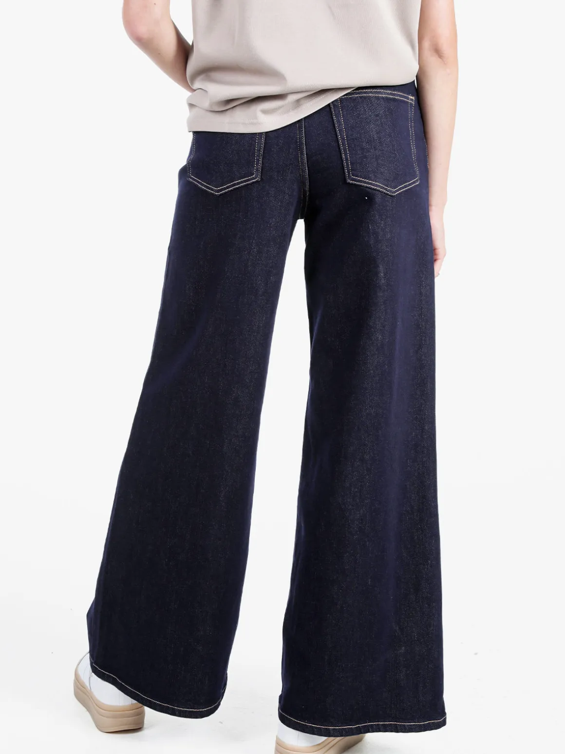 Sexy Sense Jeans donna a gamba larga e vita alta - blu scuro