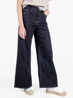 Sexy Sense Jeans donna a gamba larga e vita alta - blu scuro