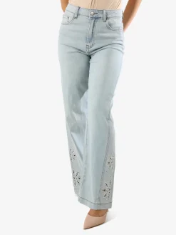 Sexy Sense Jeans donna a gamba larga con ricami e strass sul finale - jeans