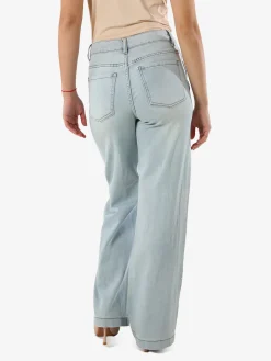 Sexy Sense Jeans donna a gamba larga con ricami e strass sul finale - jeans