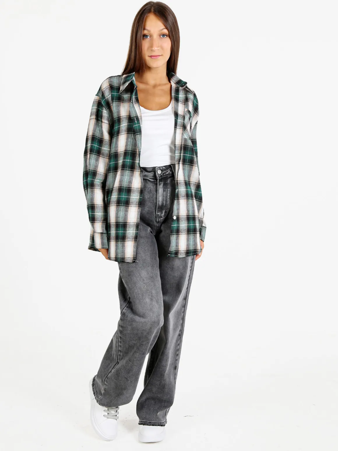 Sexy Sense Jeans donna vita alta a gamba larga - grigio scuro