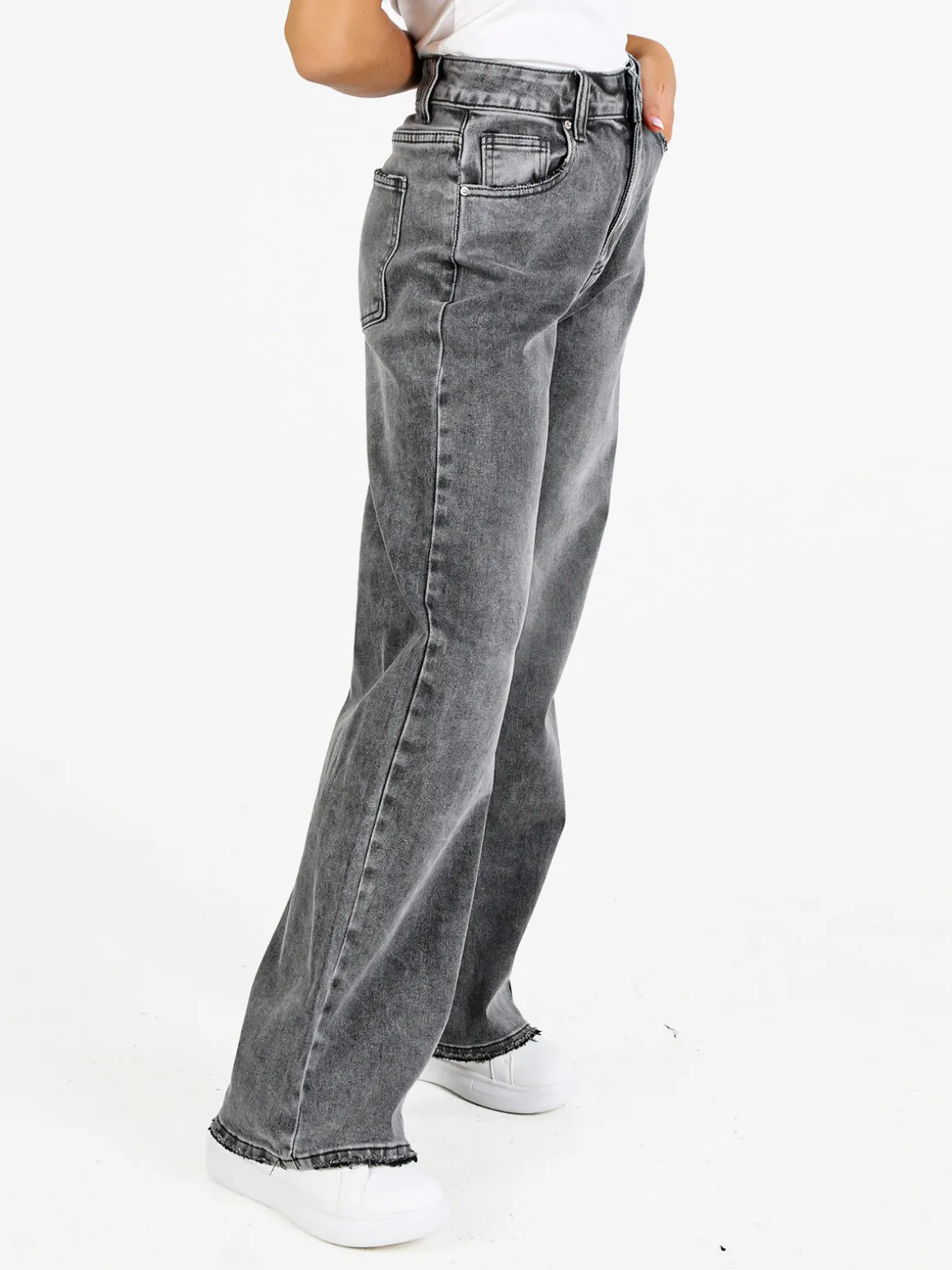 Sexy Sense Jeans donna vita alta a gamba larga - grigio scuro